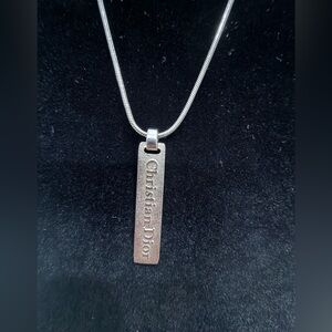 Christian Dior Silver Tone Logo Bar Necklace Snake Chain Y2K Designer